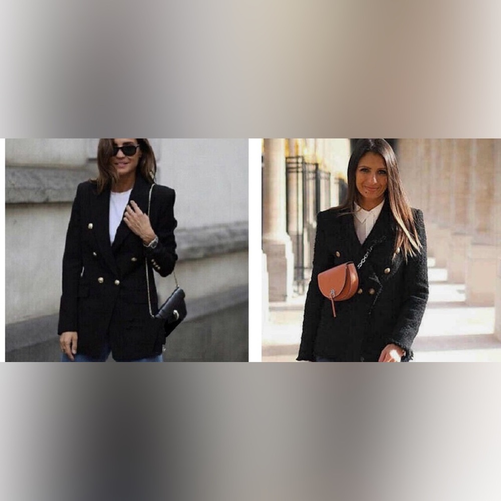 Zara Black Textured Blazer with Gold Buttons - Picture 7 of 7